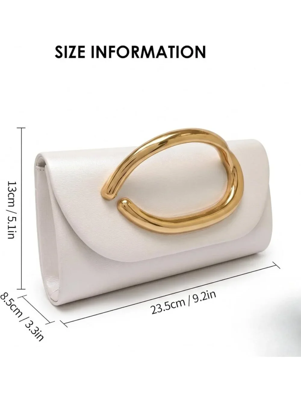 👜Women's White Vegan Leather Clutch Gold Handle Evening Bag Wedding Party